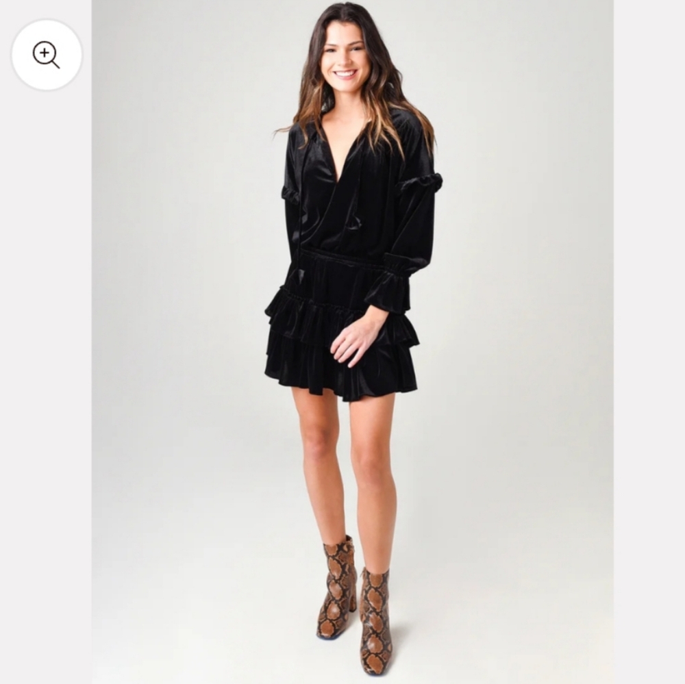 Misa (Los Angeles) Amalya Black Velvet Ruffle Mini Dress. Size: Medium.